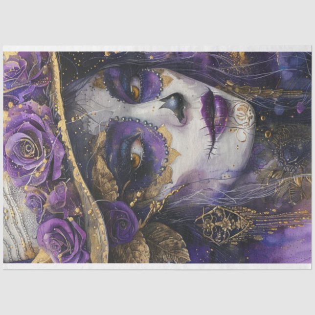Papier Mousseline Découpage Purple Lady Day of Dead Tradition (Recto)