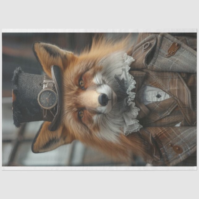 Papier Mousseline Découpage Red Fox Steampunk Costume Plaid (Recto)