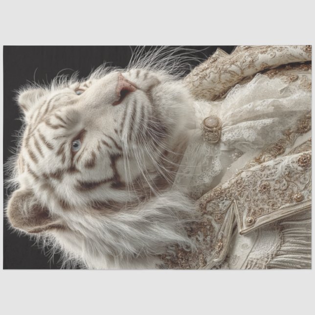 Papier Mousseline Découpage Regal White Tiger Portrait Imaginaire No (Recto)