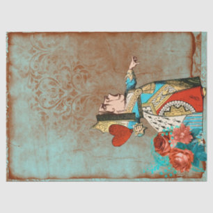 Papier Mousseline Découpage Reine des Coeurs Turquoise et rouille