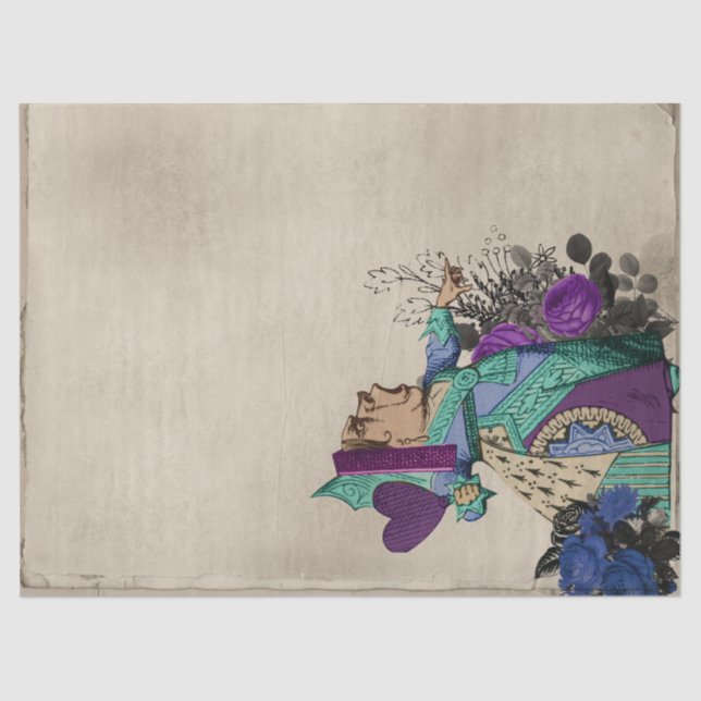 Papier Mousseline Découpage Reine des Coeurs turquoise et violette (Recto)