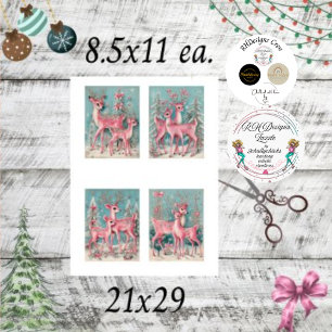 Papier Mousseline Découpage Renard de Noël rose 4 Designs