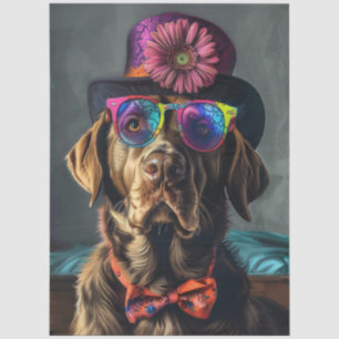 Papier Mousseline Decoupage Retriever Noir habillé de Design Vibrant
