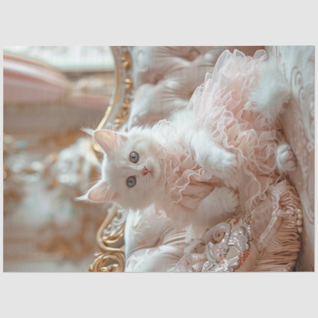 Papier Mousseline Découpage robe de luxe chat rose frileux (Recto)