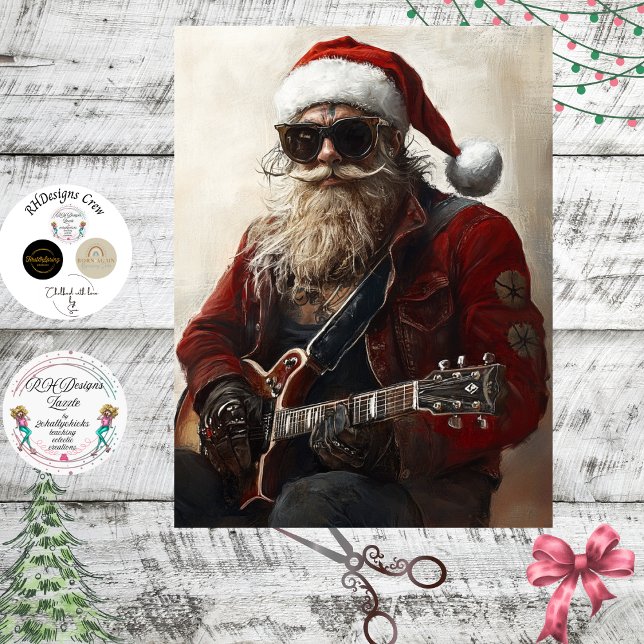 Papier Mousseline Decoupage Rock & Roll Santa Electric Guitar (Créateur téléchargé)