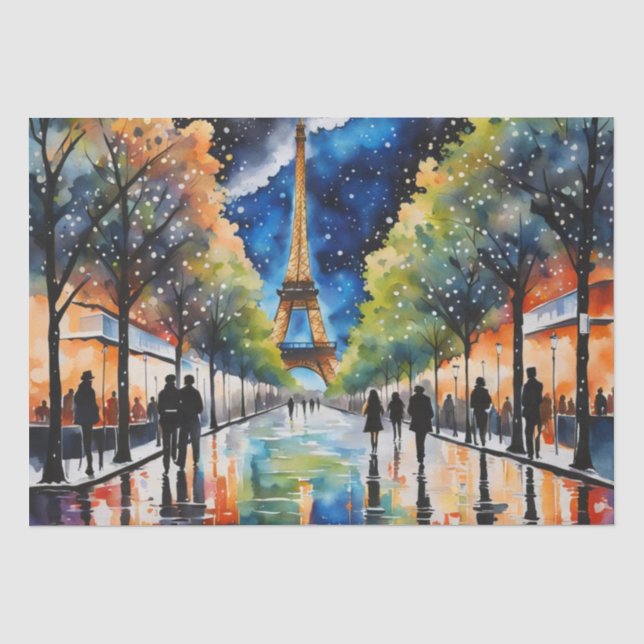Papier Mousseline Découpage romantique Paris nuit (Recto)