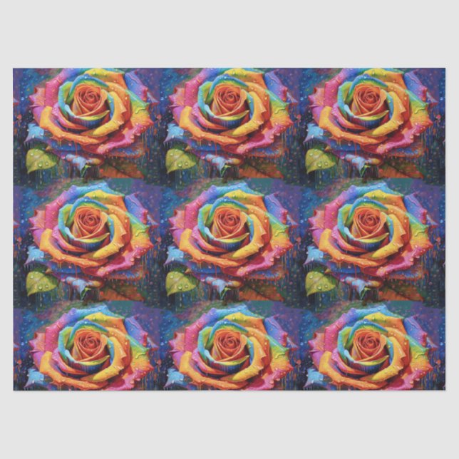 Papier Mousseline Découpage Rose arc-en-ciel 3d (Recto)