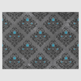 Papier Mousseline Découpage Rose bleu et Damas noir