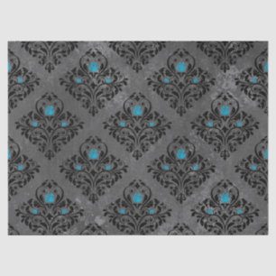 Papier Mousseline Découpage Rose bleu et Damas noir