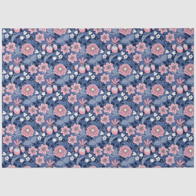 Papier Mousseline Découpage rose et bleu des fleurs victoriennes (Recto)