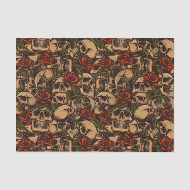 Papier Mousseline Découpage rose et Motif crâne (Recto)