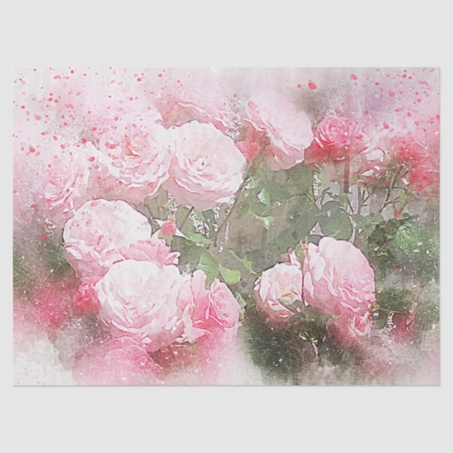 Papier Mousseline Découpage Roses de couleur d'eau rose (Recto)