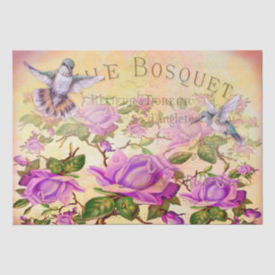 Papier Mousseline Découpage Roses vintages et colibris
