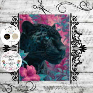 Papier Mousseline Découpage Rosetta noire Jaguar Fleurs roses