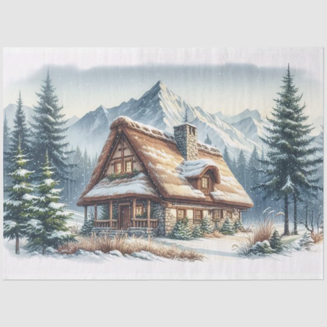 Papier Mousseline Découpage Russe Cabine hiver aquarelle (Recto)