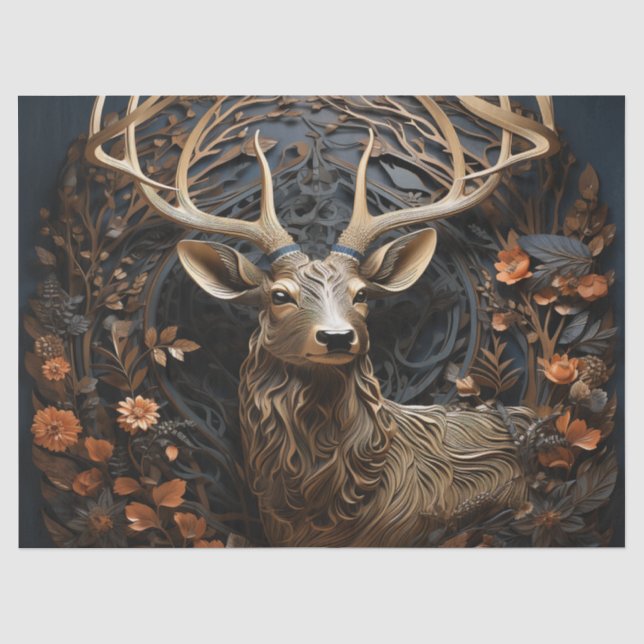 Papier Mousseline Découpage rustique 3d Grand Antler Buck Deer (Recto)