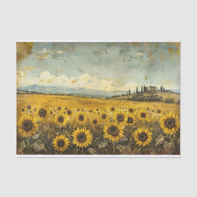 Papier Mousseline Découpage rustique du champ de tournesol (Recto)