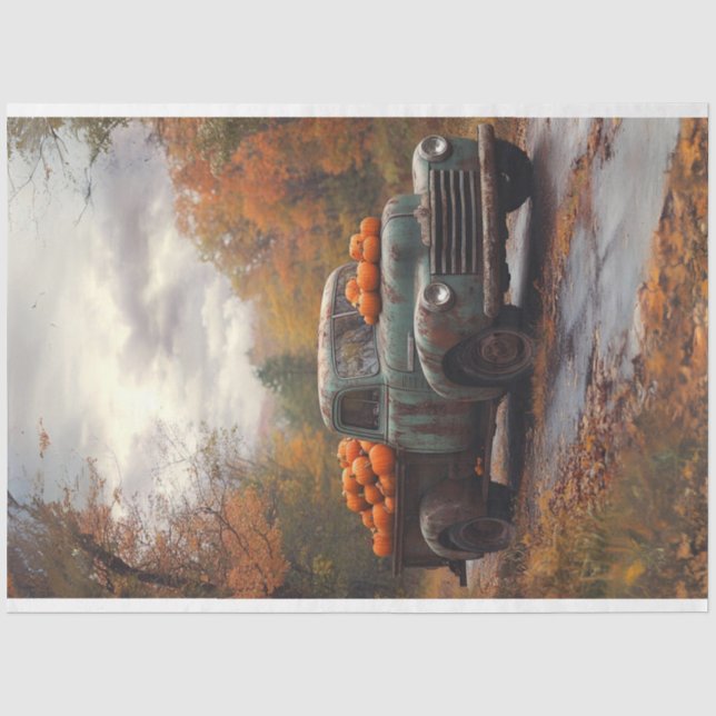 Papier Mousseline Découpage Rusty Vieux Camion Bleu Citrouilles de l (Recto)
