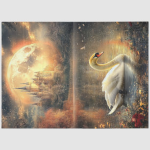 Papier Mousseline Découpage Scène de nuit Lune Chatte Swan dans le l