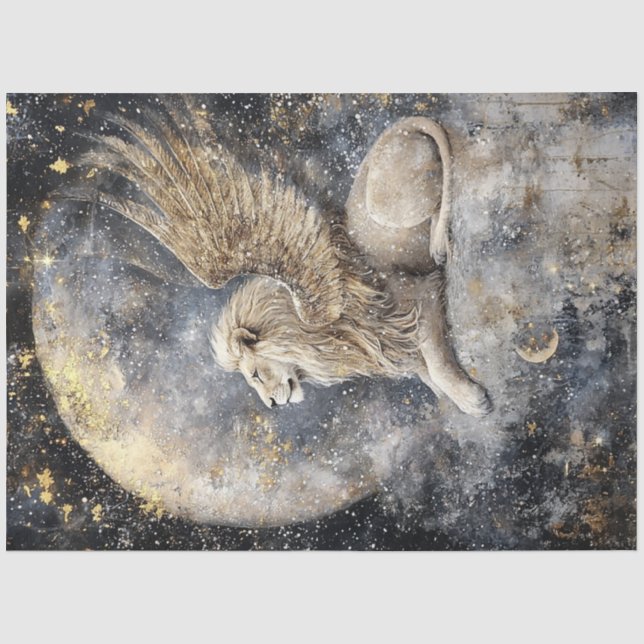 Papier Mousseline Découpage Scène de Pleine lune de lion ailé majest (Recto)