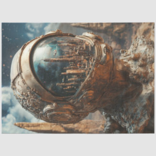 Papier Mousseline Découpage Scène Lune Astronaut Ville Réflexion