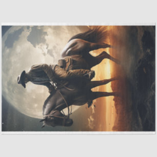 Papier Mousseline Découpage Scène occidentale Cowboy Lune coucher du