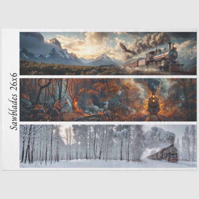 Papier Mousseline Decoupage Seasonal Trains 26x26 for Handsaws (Recto)