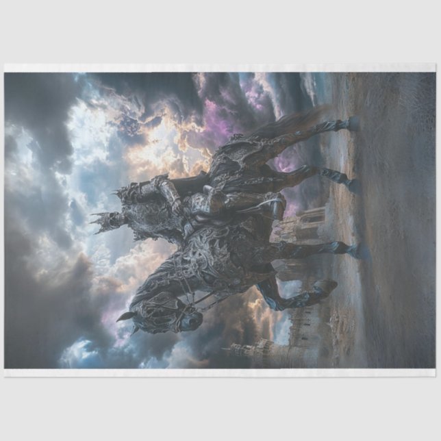 Papier Mousseline Découpage Skeleton Chevalier Cheval d'argent (Recto)