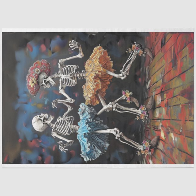 Papier Mousseline Découpage Skeleton Couple Dancing Day Dead (Recto)
