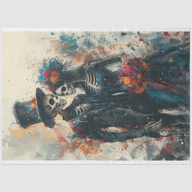 Papier Mousseline Découpage Skeleton Couple Mariage (Recto)