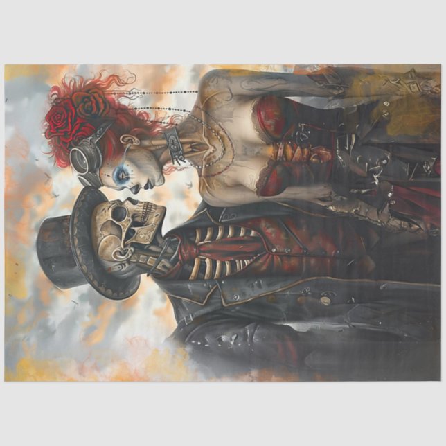 Papier Mousseline Découpage Skeleton Couple Victorian Steampunk (Recto)