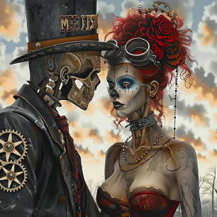 Papier Mousseline Découpage Skeleton Couple Victorian Steampunk