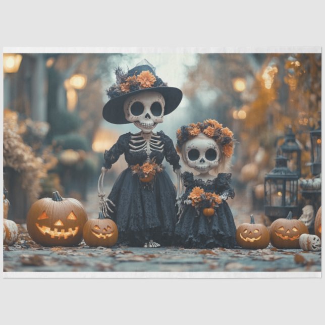 Papier Mousseline Découpage Skeleton Maman et Enfants Paysage (Recto)