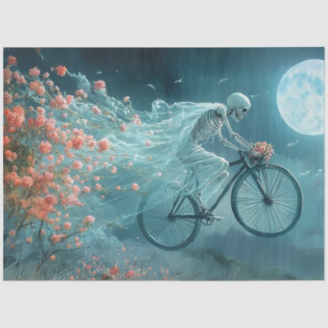 Papier Mousseline Découpage Skeleton Whimsical Mariage Bicyclette (Recto)