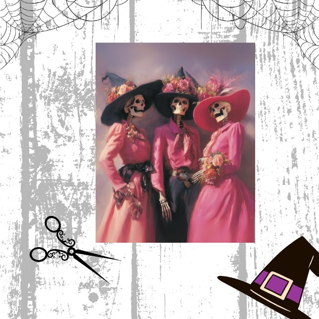 Papier Mousseline Decoupage Soeurs de squelette en fleurs roses (Créateur téléchargé)