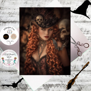 Papier Mousseline Découpage sorcière gothique rousse bonne fée 