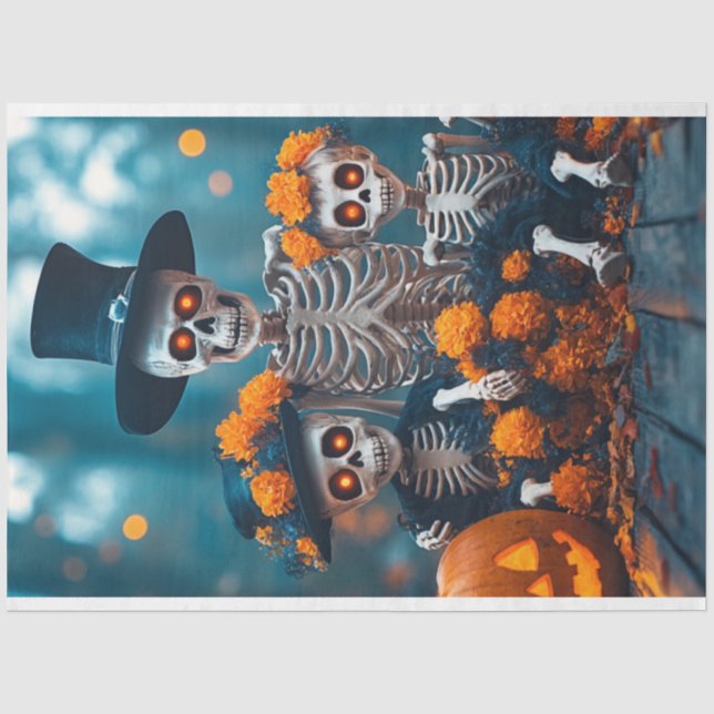 Papier Mousseline Découpage Squelette Famille des Marigolds (Recto)