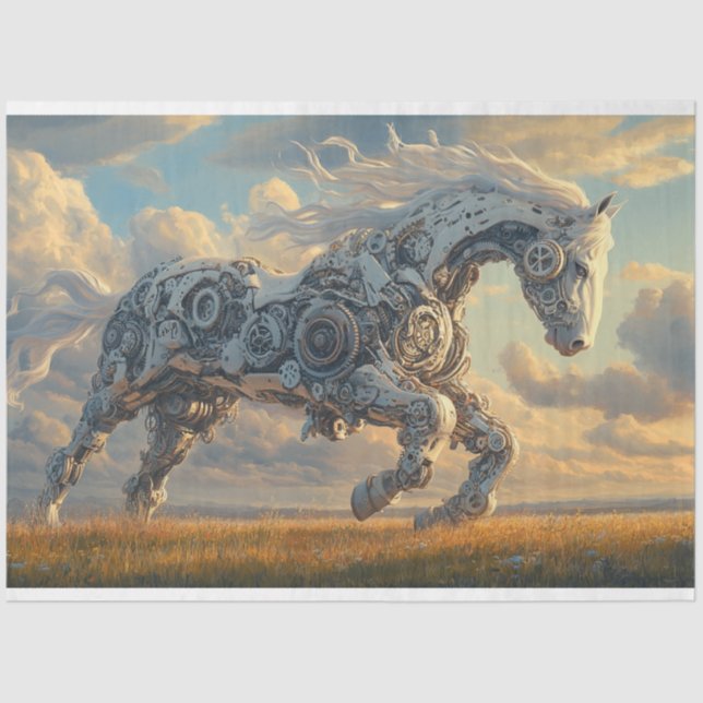 Papier Mousseline Découpage Steampunk Cheval mécanique Cogsmane (Recto)