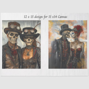 Papier Mousseline Découpage Steampunk Duo de Squelettes sur Toile 11