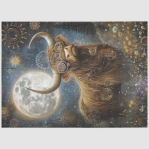 Papier Mousseline Découpage Steampunk Highland Cow & Moon