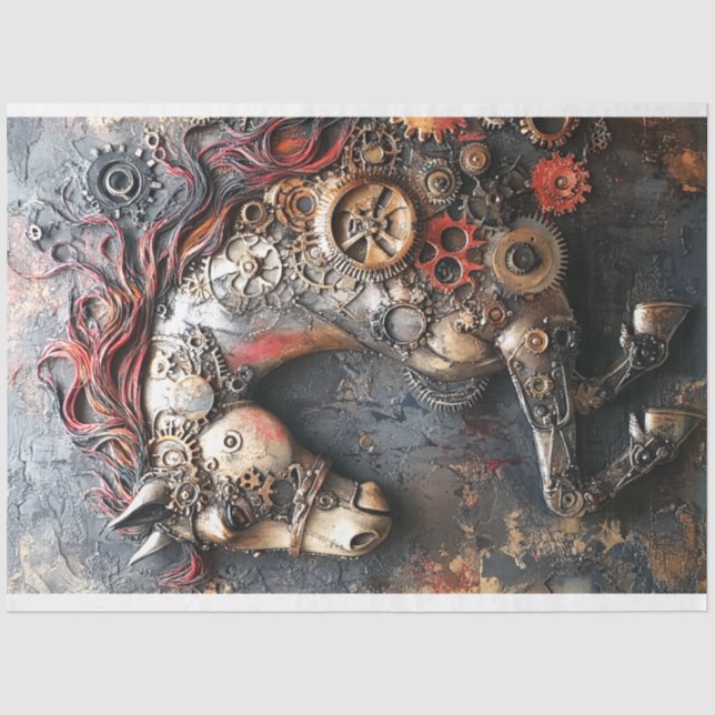 Papier Mousseline Découpage Steampunk Iron Horse Gearheart (Recto)