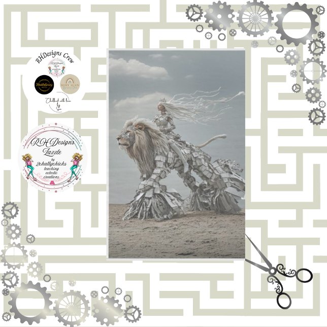 Papier Mousseline Découpage Steampunk Lion Lioness Paysage (Créateur téléchargé)