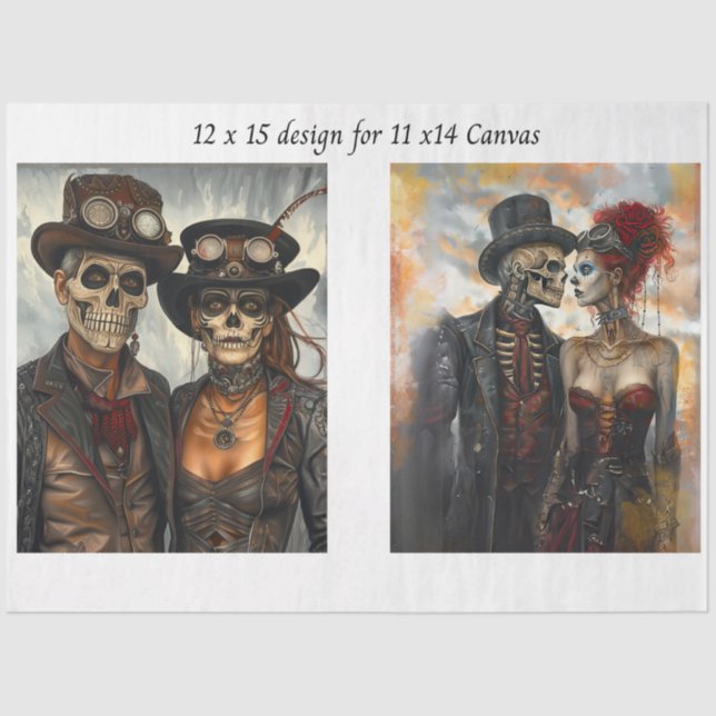 Papier Mousseline Decoupage Steampunk Skeleton Duo 11x14 Canvas (Recto)