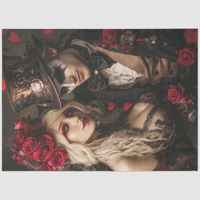 Papier Mousseline Découpage Steampunk Valentine Couple en amour (Recto)