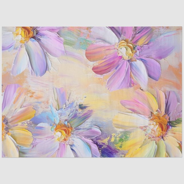 Papier Mousseline Découpage Tableau Vibrant Fleurs Faisy (Recto)