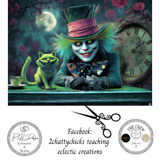 Papier Mousseline Decoupage Tea Host Smiling Green Cat & Clock 