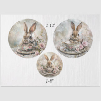 Papier Mousseline Decoupage Teacup Rabbit 12" & 8" Rounds 