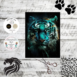 Papier Mousseline Découpage Tigre Gras Bleu Vert Mélange de Couleur