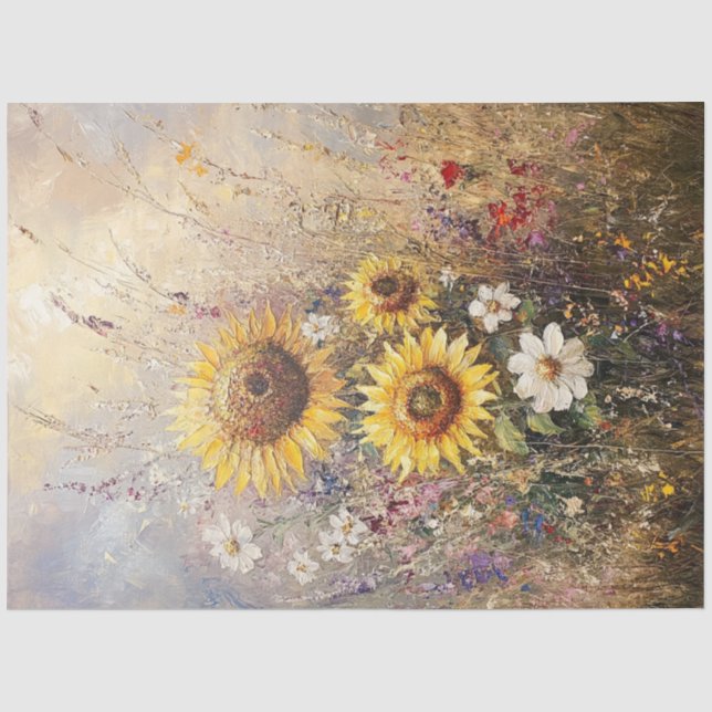 Papier Mousseline Découpage Tournesol texturé arrangement floral (Recto)