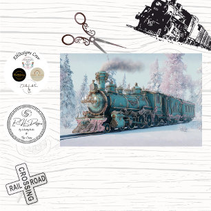 Papier Mousseline Découpage Train à Locomotive d'Hiver Turquoise Fan